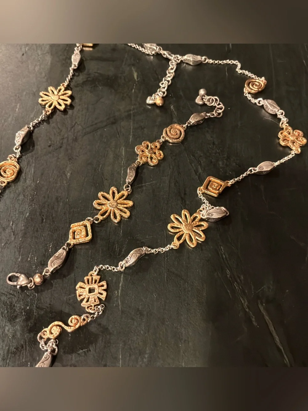 Brighton Two-Tone Floral & Geometric Necklace/Bracelet Set